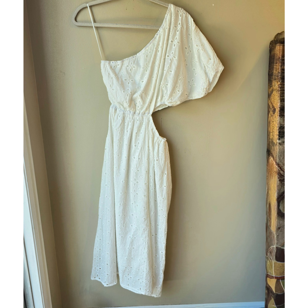 NWT By Together White Eyelet Midi Dress Puff Sleeve Cut-Out Size M - Picture 2 of 10